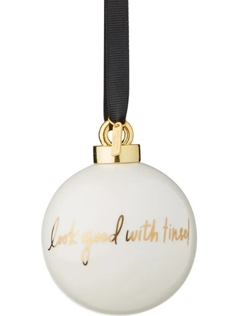 kate spade NEW YORK Ornament "Look Good With Tinsel" Wht/Gold/Blk BRAND-NEW tag